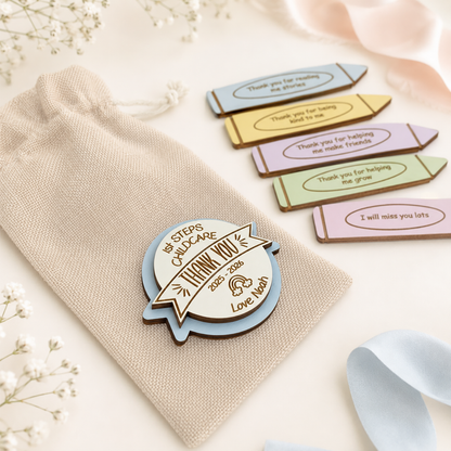 Personalised nursery thank you front token with child’s name and year